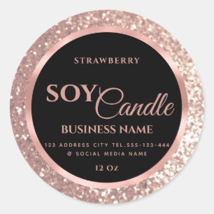 Rose gold foil glittery soy candle classic round s sticker