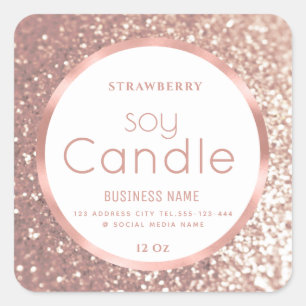 Rose gold foil glittery soy candle square sticker