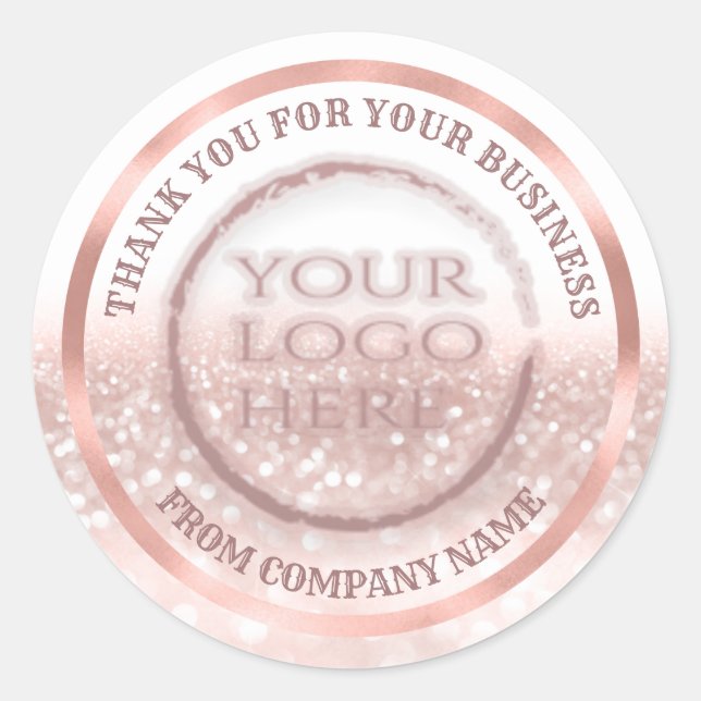 Rose gold foil glittery thank custom logo classic  classic round sticker (Front)