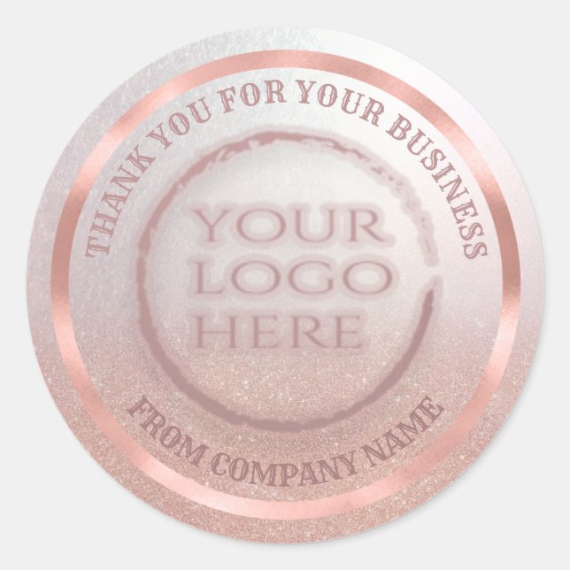 Rose gold foil glittery thank custom logo classic round sticker (Front)