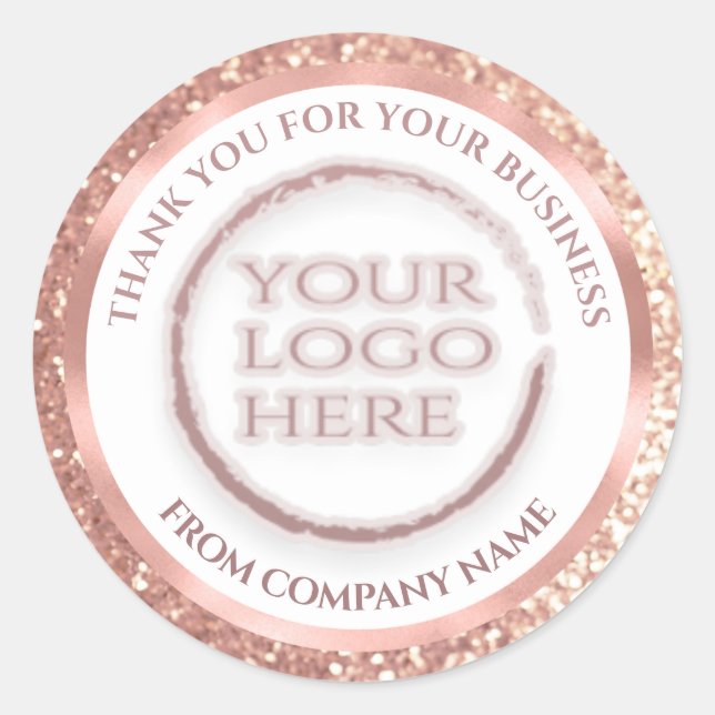 Rose gold foil glittery thank custom logo classic  round sticker (Front)