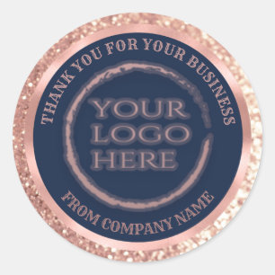 Rose gold foil glittery thank custom logo classic round sticker