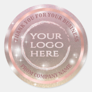 Rose gold foil glittery thank custom logo classic round sticker