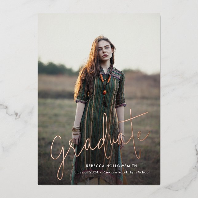 Rose Gold Foil Grad Photo Graduation Announcement (Front)