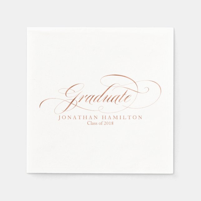 Rose Gold Foil Graduate Fancy Calligraphy Napkin (Front)