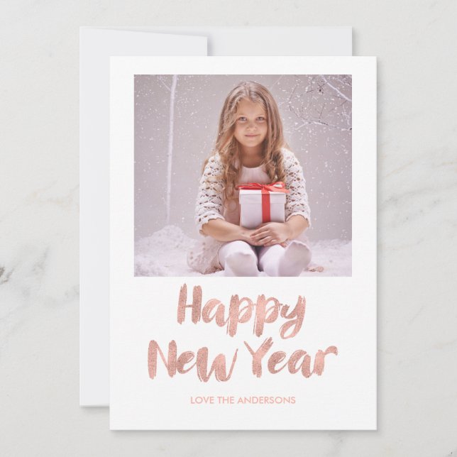 Rose Gold Foil Happy New Year's Photo Card (Front)