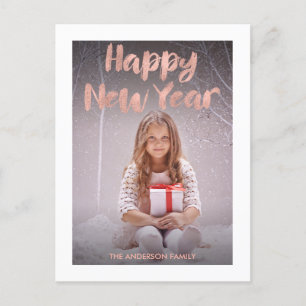 Rose Gold Foil Happy New Year's Photo Postcard