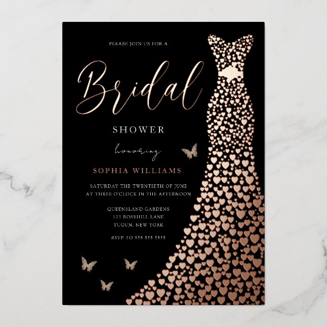 Rose Gold Foil Heart Dress Black Bridal Shower (Front)
