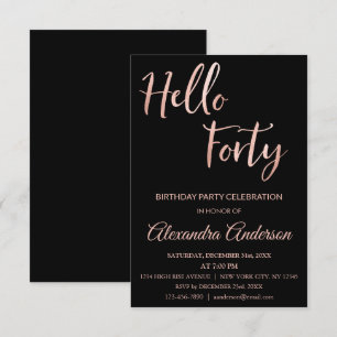 Rose Gold Foil Hello 40 Forty Birthday Party Invitation