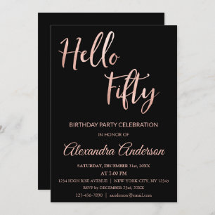 Rose Gold Foil Hello 50 Fiftieth Birthday Party Invitation
