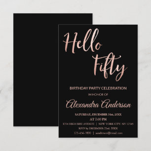 Rose Gold Foil Hello 50 Fiftieth Birthday Party Invitation