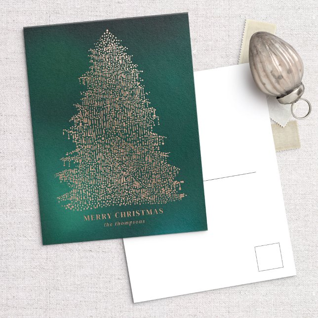 Rose Gold Foil Illustrated Christmas Tree Postcard (Creator Uploaded)