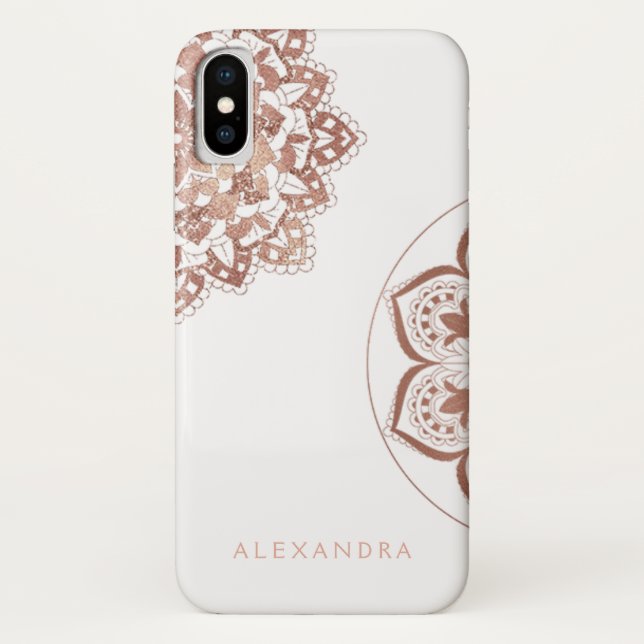 Rose Gold Foil Indian Mandala Monogram Name Case-Mate iPhone Case (Back)