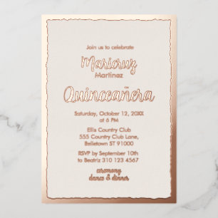 Rose Gold Foil Ivory Quinceañera Photo Invitation