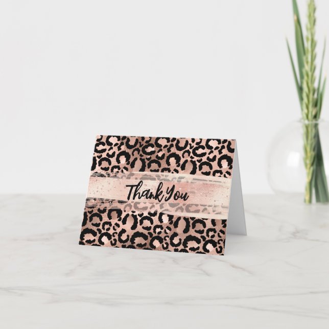 Rose Gold Foil Leopard Blush Brush Stroke Thank You Card (Front)