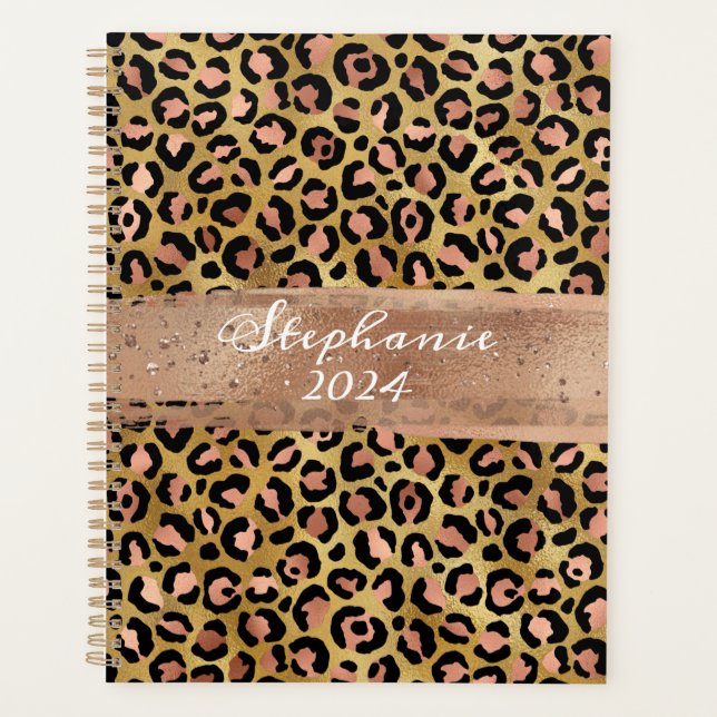Rose Gold Foil Leopard Brush Stroke Planner (Front)