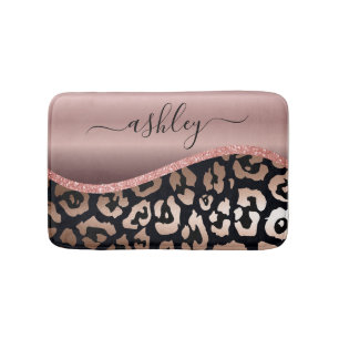 Rose Gold Foil Leopard Print Bath Mat