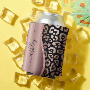 Rose Gold Foil Leopard Print Can Cooler