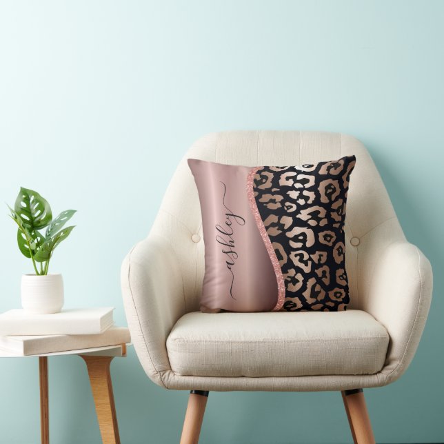 Rose Gold Foil Leopard Print Cushion (Chair)