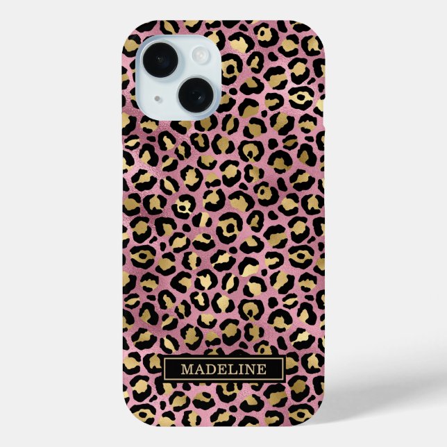 Rose Gold Foil Leopard Print Monogrammed Case-Mate iPhone Case (Back)