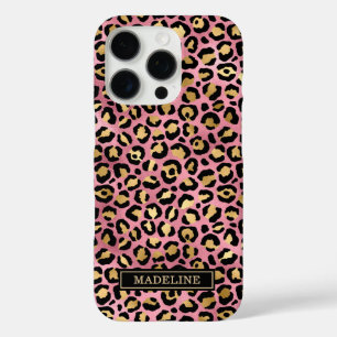 Rose Gold Foil Leopard Print Monogrammed iPhone 16 Pro Case