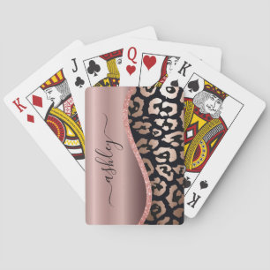 Rose Gold Foil Leopard Print Playing Cards