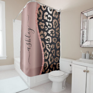 Rose Gold Foil Leopard Print Shower Curtain