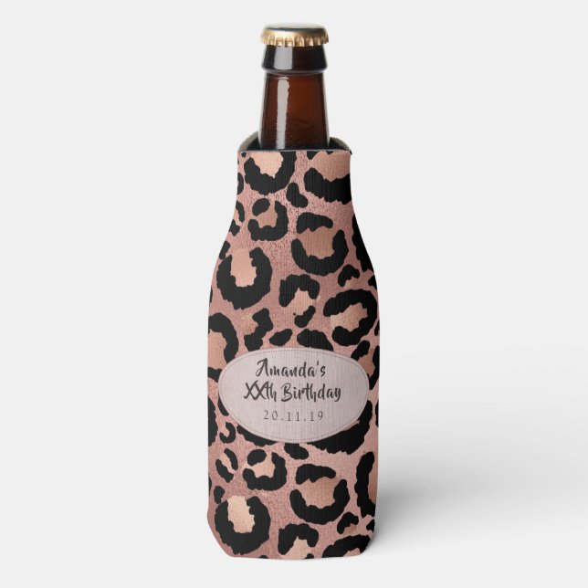 Rose Gold Foil Leopard Spots Bottle Cooler (Bottle Front)