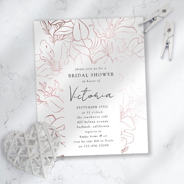 Rose Gold Foil Line Art Floral Bridal Shower Invit (Creator Uploaded)