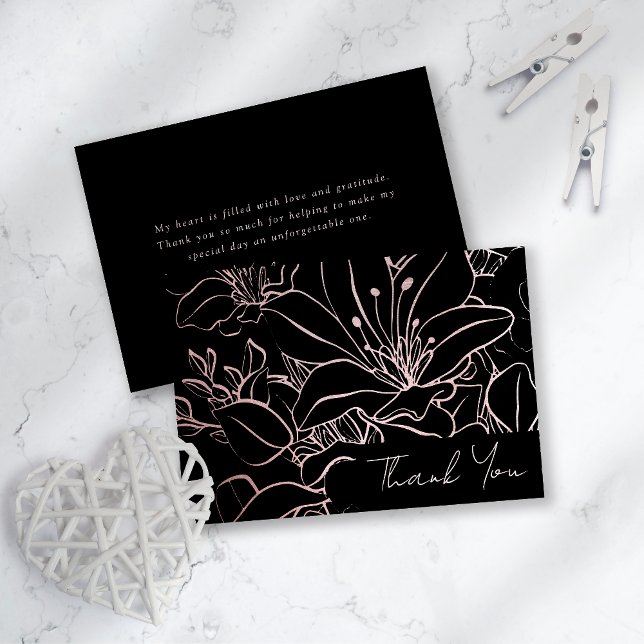 Rose Gold Foil Line Art Floral Bridal Shower  Thank You Card (Creator Uploaded)