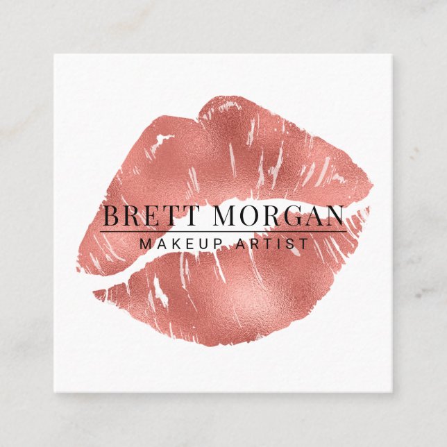 Rose Gold Foil Lips Makeup Artist   Square Business Card (Front)