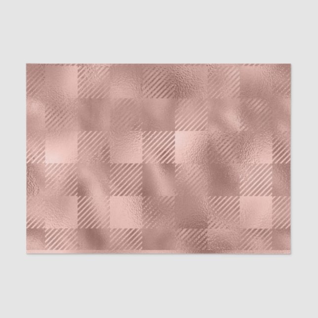 Rose gold Foil Look Buffalo Plaid Gingham  Tissue Paper (Front)