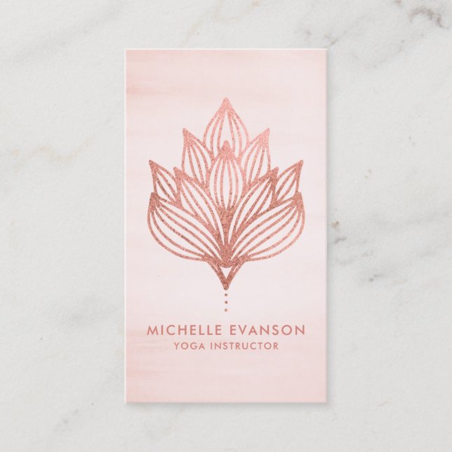 Rose Gold Foil Lotus Flower Blush Pink Business Card (Front)