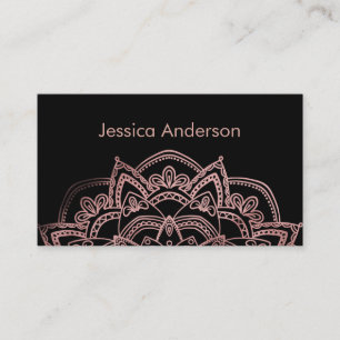 Rose Gold Foil Lotus Mandala Over Black Business Card