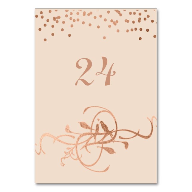 Rose Gold Foil Love Birds Table Numbers (Front)