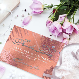 Rose Gold Foil Luxury Glam Elegant Stylish Wedding Save The Date