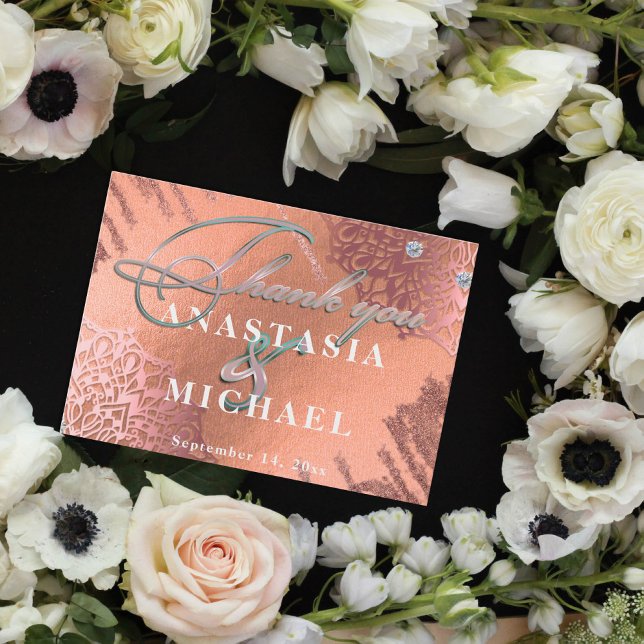 Rose Gold Foil Luxury Glam Elegant Stylish Wedding Thank You Card (Creator Uploaded)