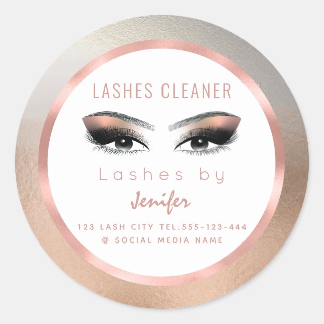 Rose gold foil makeup eyes lashes cleaner classic round sticker (Front)
