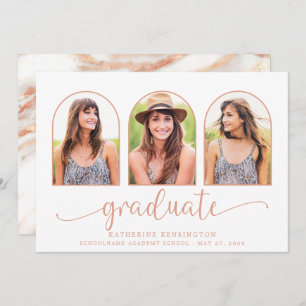 Rose Gold Foil Marble Arch 3 Photo Graduation Invitation