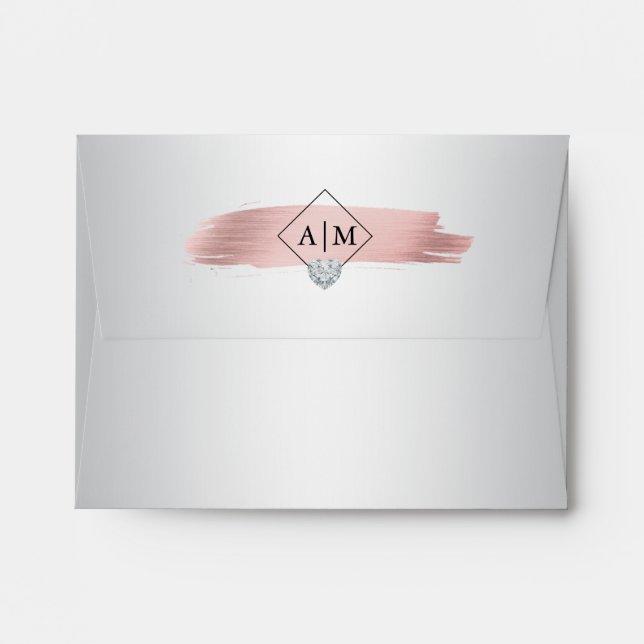Rose Gold Foil Marble Liner Silver Wedding RSVP Envelope (Back (Top Flap))