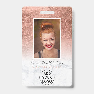 Rose gold foil marble logo employee photo pass ID badge