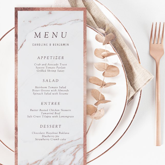 Rose gold foil marble luxury modern wedding menu (Rose gold foil marble luxury modern wedding menu)