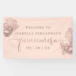 Rose Gold Foil Masquerade Quinceañera Welcome Banner
