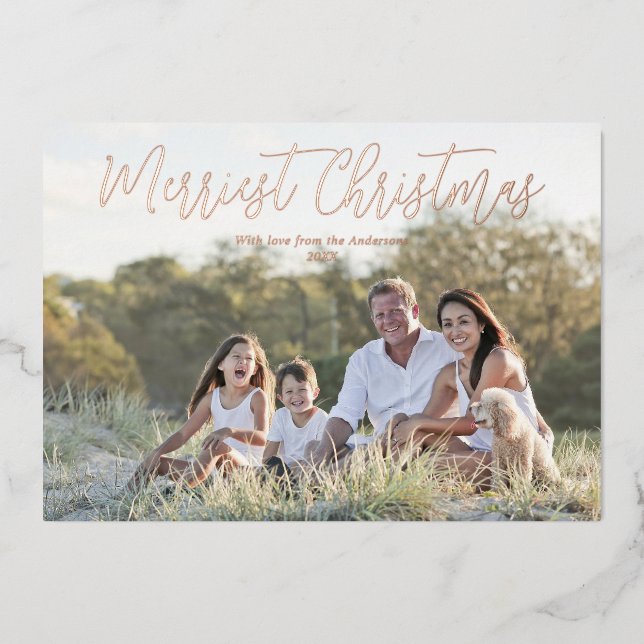 Rose gold foil Merriest Merry Christmas elegant Holiday Card (Front)