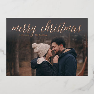 Rose Gold Foil Merry Christmas Photo Card Charcoal