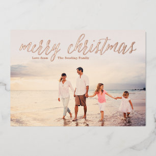 Rose Gold Foil Merry Christmas Photo Cards Cream