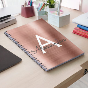 Rose Gold Foil Metallic Metal Monogram Notebook
