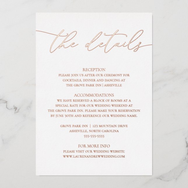 Rose Gold Foil Minimalist Wedding Enclosure Card  (Front)