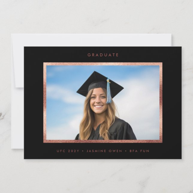 Rose Gold Foil Modern Minimalist Graduation Photo Announcement (Front)