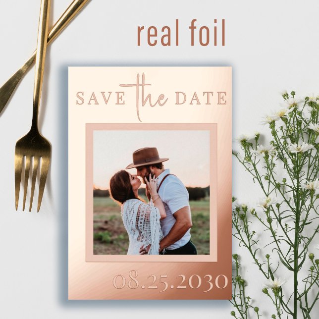 Rose gold foil modern photo wedding save the date (Creator Uploaded)